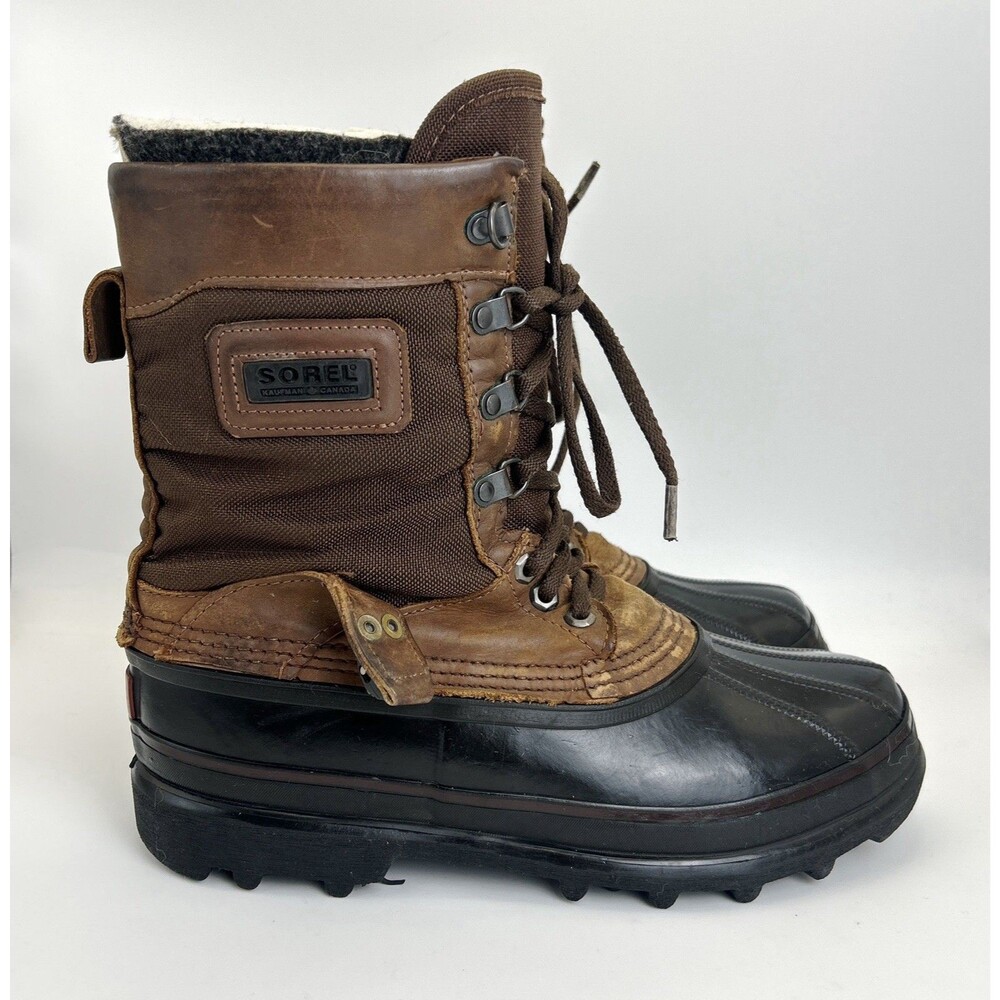 Vintage Sorel Kaufman Duck Canvas Boots Mens Sz 9 Brown Lined Winter Snow Canada